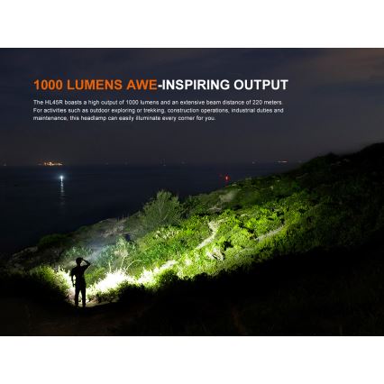 Fenix HL45R - LED Pritemdomas įkraunamas fokusavimo galvos žibintas LED/USB IP66 1000 blizgus 240 h juoda