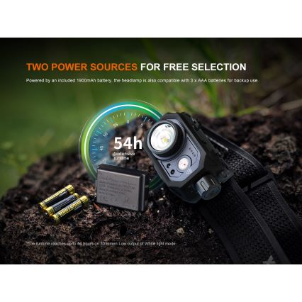 Fenix HL45R - LED Pritemdomas įkraunamas fokusavimo galvos žibintas LED/USB IP66 1000 blizgus 240 h juoda
