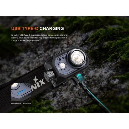 Fenix HL45R - LED Pritemdomas įkraunamas fokusavimo galvos žibintas LED/USB IP66 1000 blizgus 240 h juoda