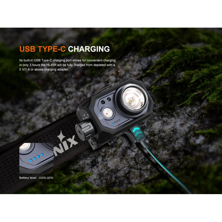 Fenix HL45R - LED Pritemdomas įkraunamas fokusavimo galvos žibintas LED/USB IP66 1000 blizgus 240 h juoda