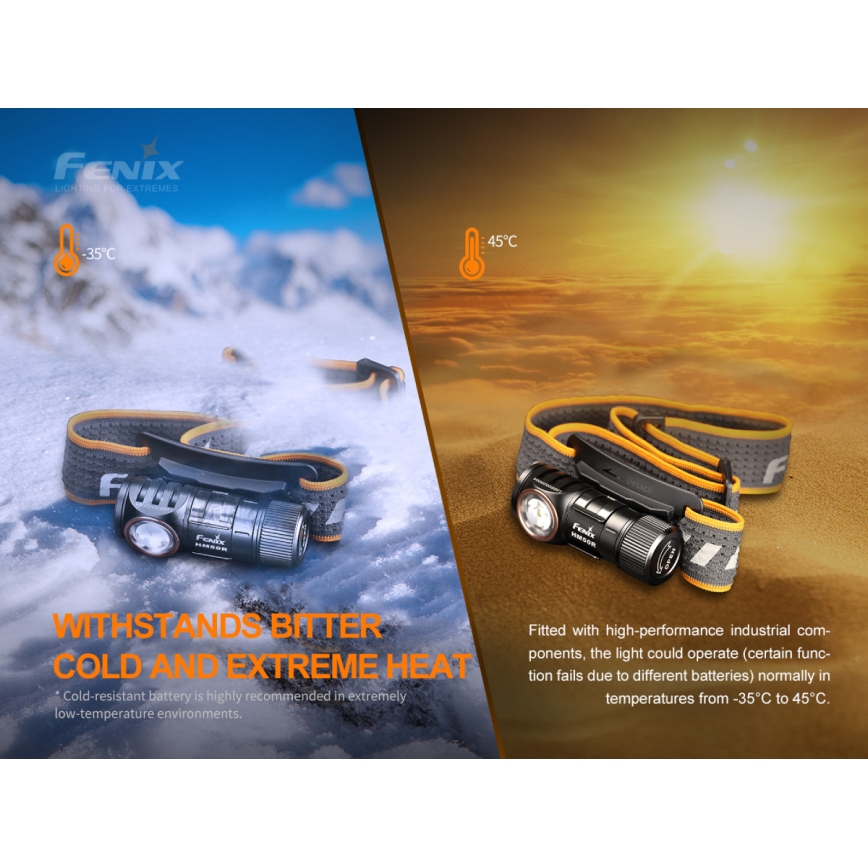 Fenix HM50RV20 - LED pakraunamas žibintuvėlis ant galvos 3xLED/USB/1xCR123A IP68 700 blizgus 120 h 700 mAh