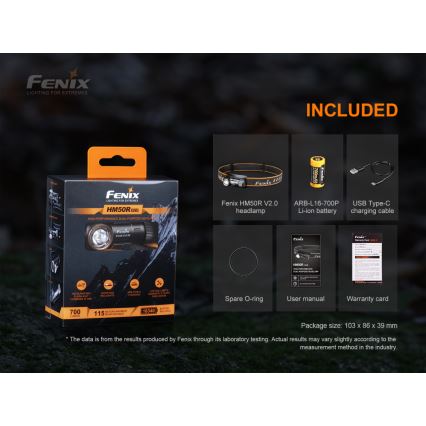 Fenix HM50RV20 - LED pakraunamas žibintuvėlis ant galvos 3xLED/USB/1xCR123A IP68 700 blizgus 120 h 700 mAh