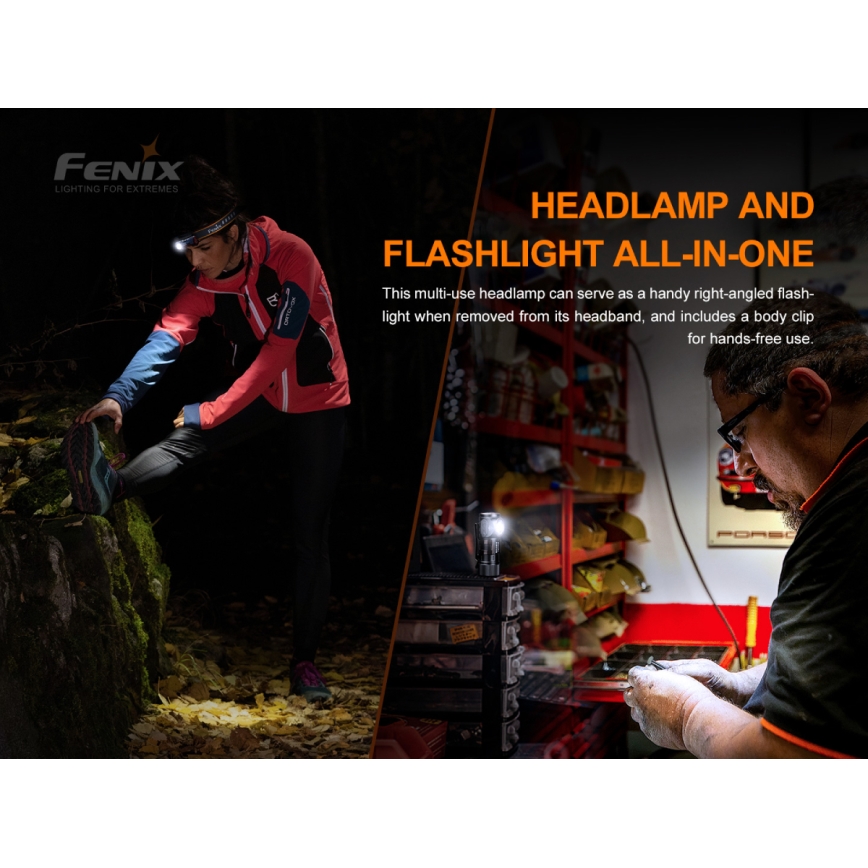 Fenix HM50RV20 - LED pakraunamas žibintuvėlis ant galvos 3xLED/USB/1xCR123A IP68 700 blizgus 120 h 700 mAh