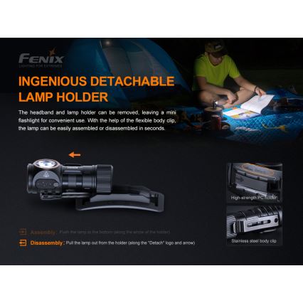 Fenix HM50RV20 - LED pakraunamas žibintuvėlis ant galvos 3xLED/USB/1xCR123A IP68 700 blizgus 120 h 700 mAh