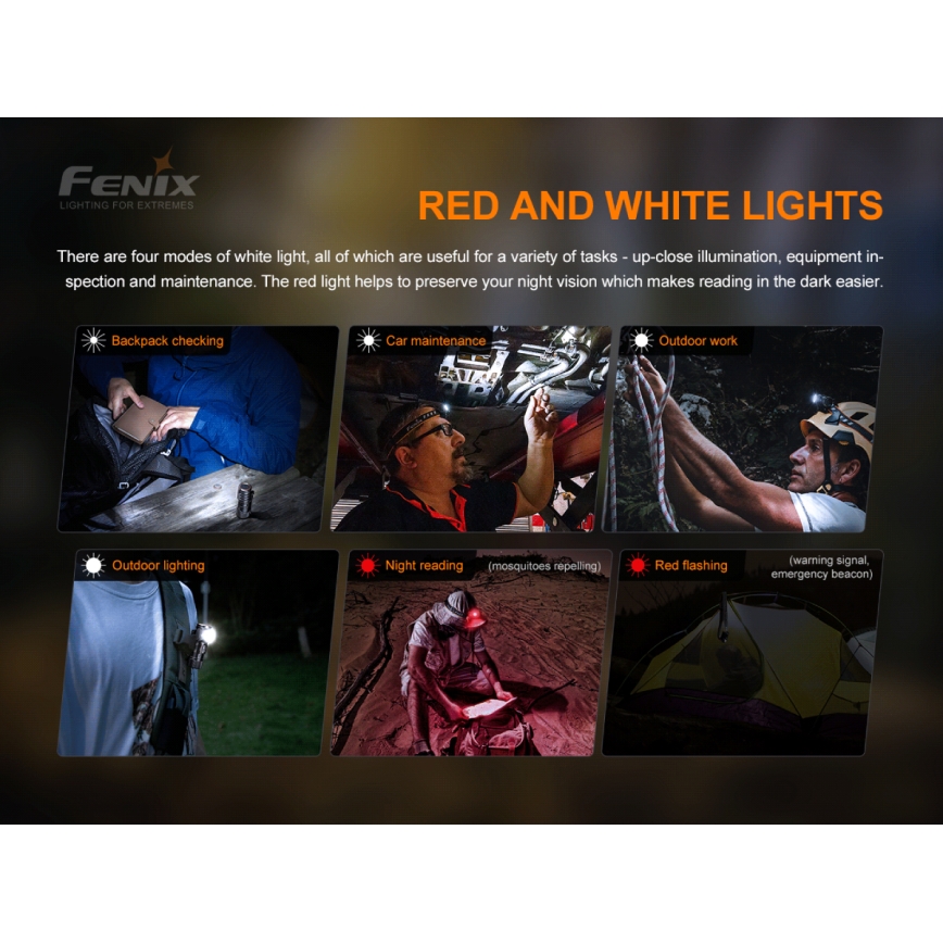 Fenix HM50RV20 - LED pakraunamas žibintuvėlis ant galvos 3xLED/USB/1xCR123A IP68 700 blizgus 120 h 700 mAh