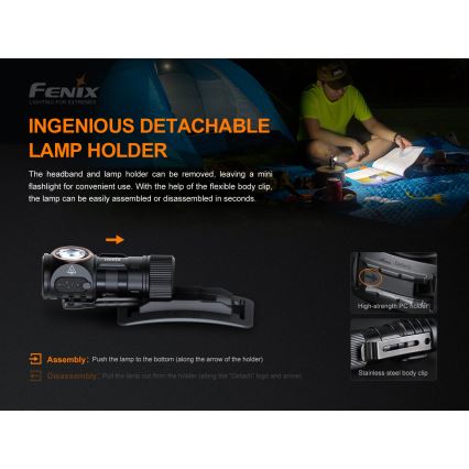 Fenix HM51RV20 - LED pakraunamas žibintuvėlis ant galvos 3xLED/1xCR123A/USB IP68 700 blizgus 120 h 700 m