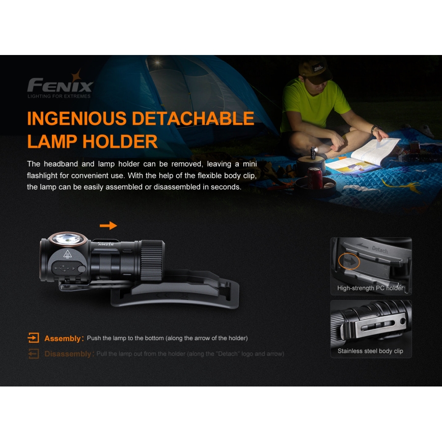 Fenix HM51RV20 - LED pakraunamas žibintuvėlis ant galvos 3xLED/1xCR123A/USB IP68 700 blizgus 120 h 700 m