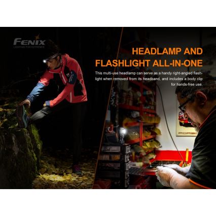Fenix HM51RV30 - LED reguliuojamo ryškumo įkraunamas galvos žibintas LED/USB/1xCR123A 950 mAh IP68 860 lm 125 h oranžinė