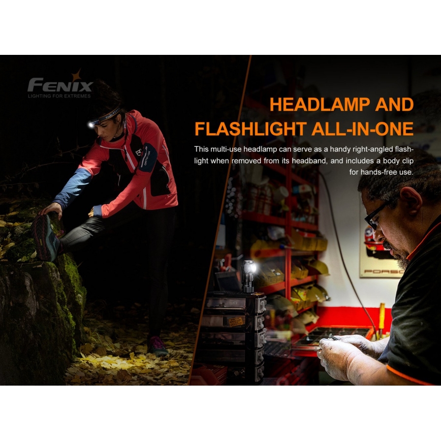 Fenix HM51RV30 - LED reguliuojamo ryškumo įkraunamas galvos žibintas LED/USB/1xCR123A 950 mAh IP68 860 lm 125 h oranžinė