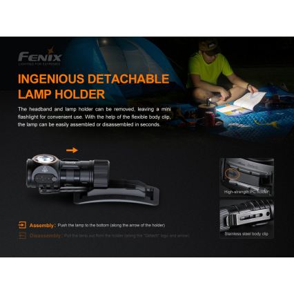 Fenix HM51RV30 - LED reguliuojamo ryškumo įkraunamas galvos žibintas LED/USB/1xCR123A 950 mAh IP68 860 lm 125 h oranžinė