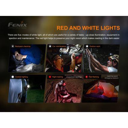 Fenix HM51RV30 - LED reguliuojamo ryškumo įkraunamas galvos žibintas LED/USB/1xCR123A 950 mAh IP68 860 lm 125 h oranžinė