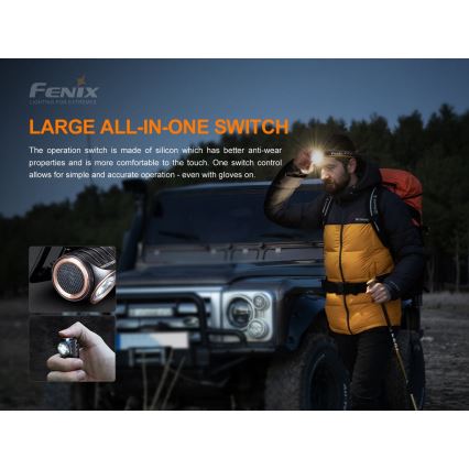Fenix HM51RV30 - LED reguliuojamo ryškumo įkraunamas galvos žibintas LED/USB/1xCR123A 950 mAh IP68 860 lm 125 h oranžinė