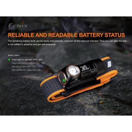 Fenix HM51RV30 - LED reguliuojamo ryškumo įkraunamas galvos žibintas LED/USB/1xCR123A 950 mAh IP68 860 lm 125 h oranžinė