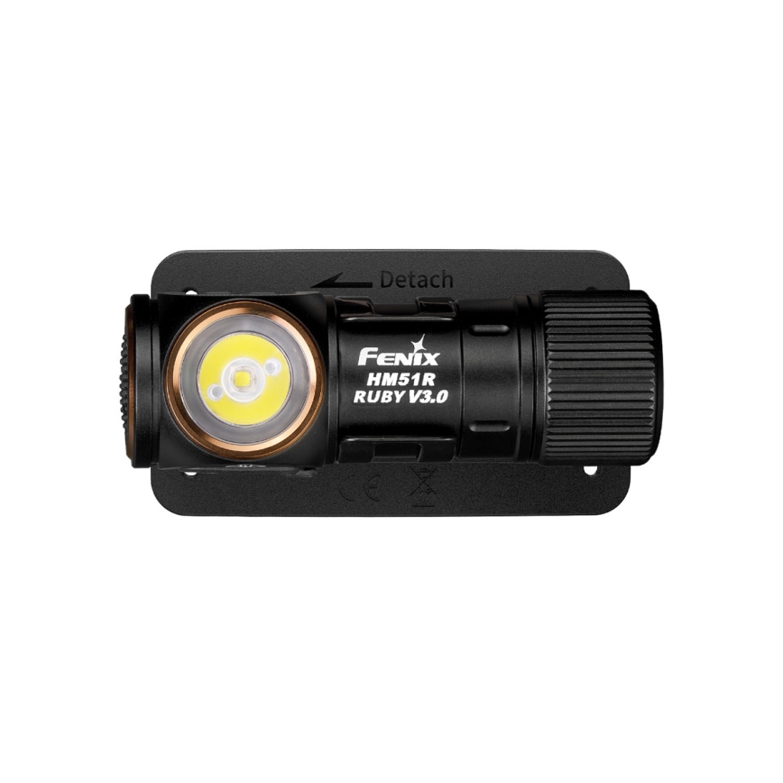 Fenix HM51RV30 - LED reguliuojamo ryškumo įkraunamas galvos žibintas LED/USB/1xCR123A 950 mAh IP68 860 lm 125 h oranžinė