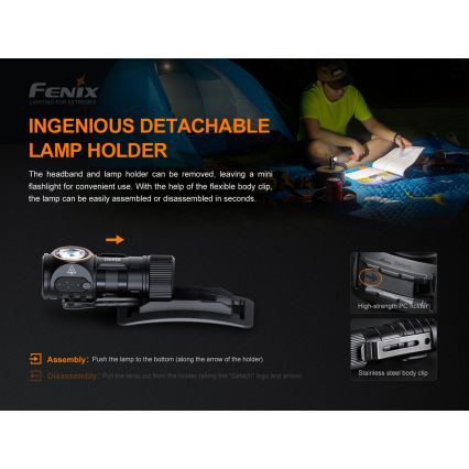 Fenix HM51RV3ABL - LED įkraunamas galvos žibintas su reguliuojamu ryškumu LED/USB/1xCR123A 950 mAh IP68 860 lm 125 h juodas