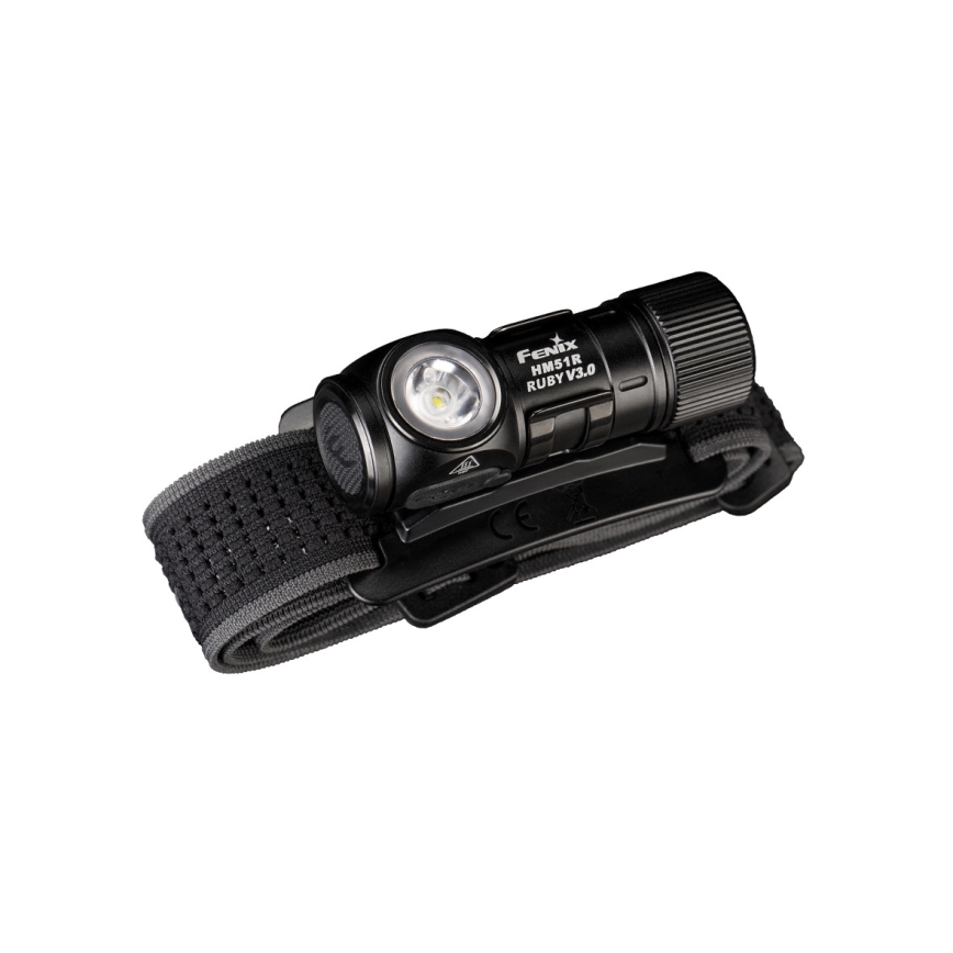 Fenix HM51RV3ABL - LED įkraunamas galvos žibintas su reguliuojamu ryškumu LED/USB/1xCR123A 950 mAh IP68 860 lm 125 h juodas