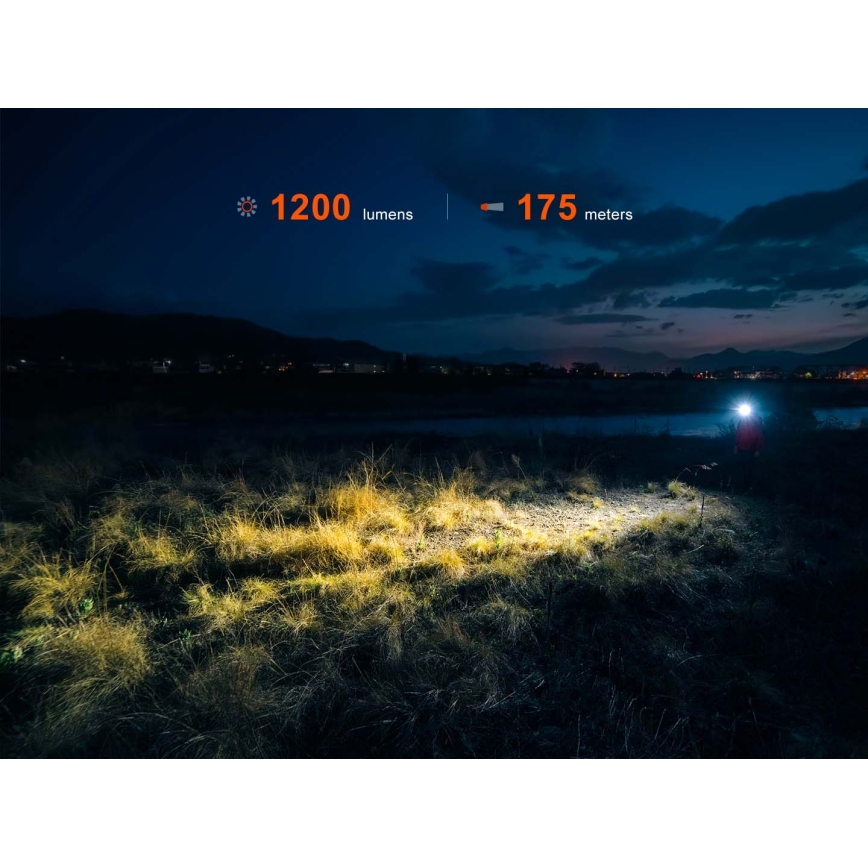 Fenix HM55RABL - LED įkraunamas galvos žibintas su reguliuojamu ryškumu LED/USB/1xCR123A 1600 mAh IP68 1200 lm 141,2 h juodas