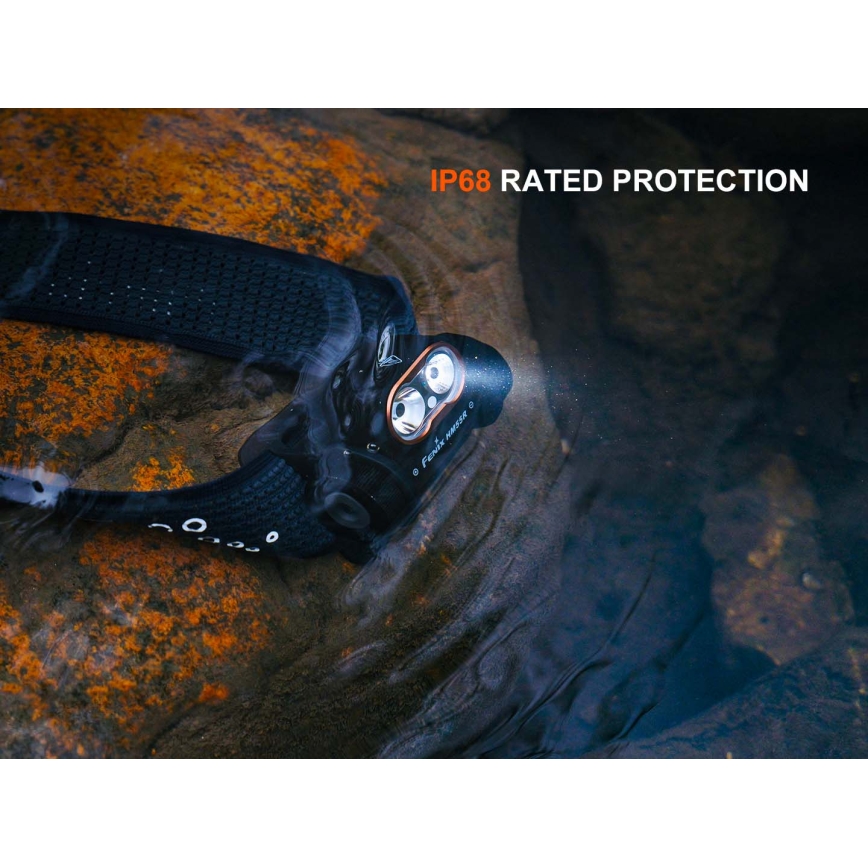 Fenix HM55RABL - LED įkraunamas galvos žibintas su reguliuojamu ryškumu LED/USB/1xCR123A 1600 mAh IP68 1200 lm 141,2 h juodas