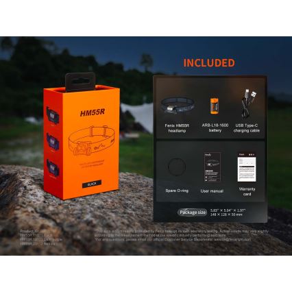 Fenix HM55RABL - LED įkraunamas galvos žibintas su reguliuojamu ryškumu LED/USB/1xCR123A 1600 mAh IP68 1200 lm 141,2 h juodas