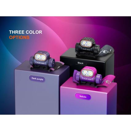 Fenix HM55RNBL - LED reguliuojamo ryškumo įkraunamas galvos žibintas LED/USB/1xCR123A 1600 mAh IP68 1200 lm 141,2 h violetinė