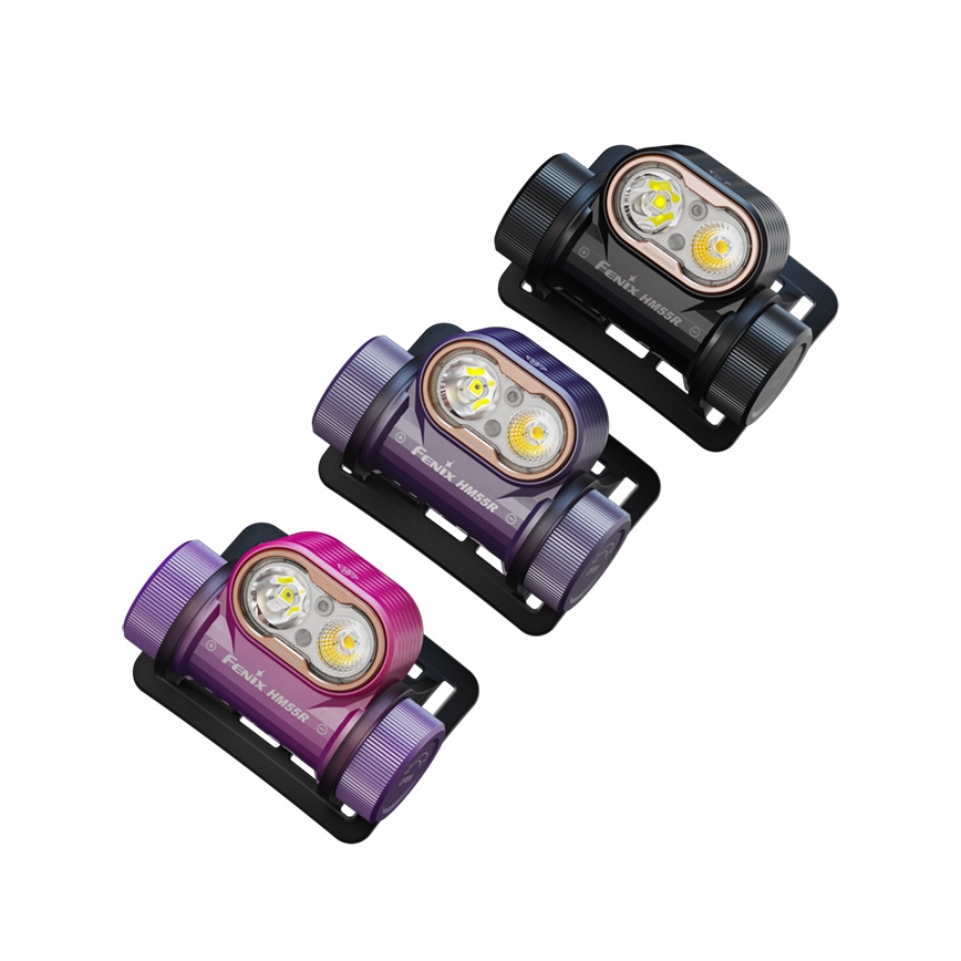 Fenix HM55RPRP - įkraunamas LED galvos žibintas su reguliuojamu ryškumu LED/USB/1xCR123A 1600 mAh IP68 1200 lm 141,2 h violetinė/juoda