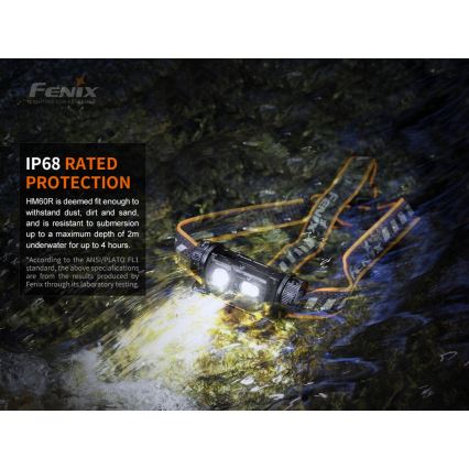 Fenix HM60R - LED Pritemdomas įkraunamas galvos žibintas 4xLED/USB/2xCR123A IP68 1300 blizgus 300 h 3400 mAh