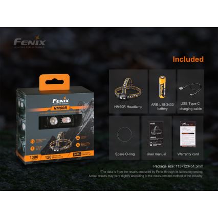 Fenix HM60R - LED Pritemdomas įkraunamas galvos žibintas 4xLED/USB/2xCR123A IP68 1300 blizgus 300 h 3400 mAh