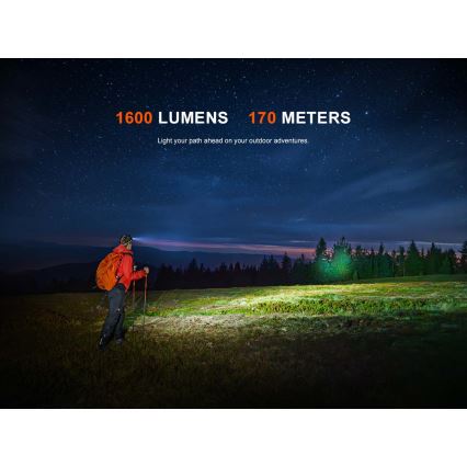 Fenix HM60RV20 - LED reguliuojamo ryškumo įkraunamas galvos žibintas LED/USB 4000 mAh IP68 1600 lm 292 val. oranžinis