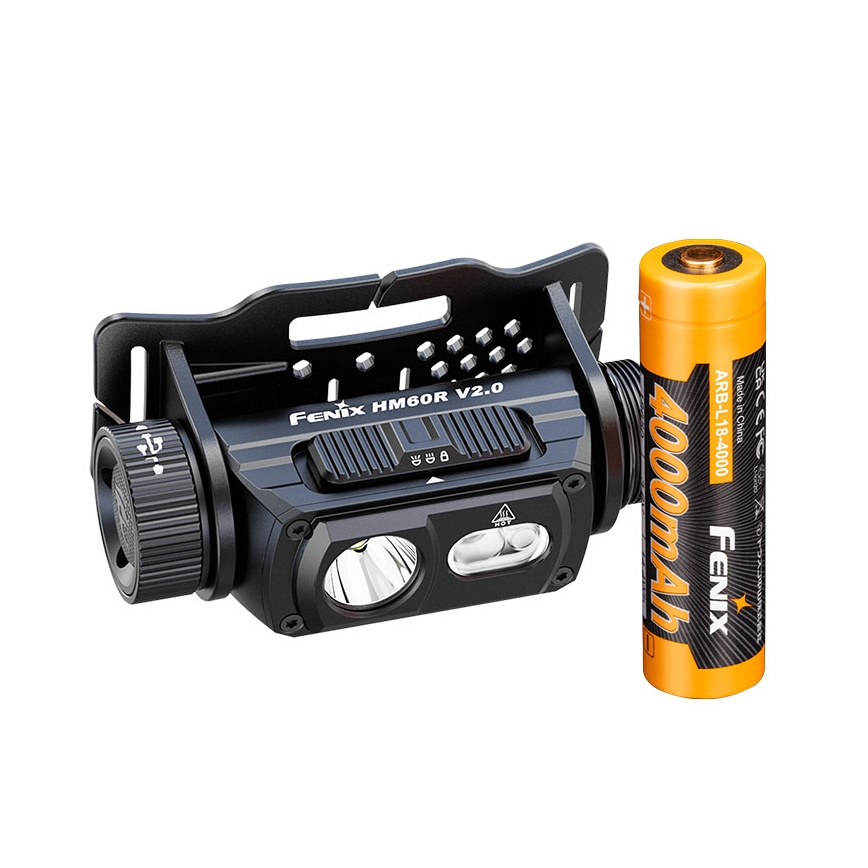 Fenix HM60RV20 - LED reguliuojamo ryškumo įkraunamas galvos žibintas LED/USB 4000 mAh IP68 1600 lm 292 val. oranžinis