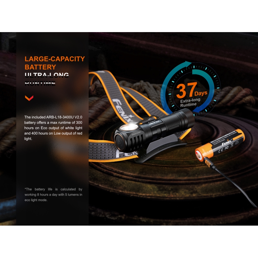 Fenix HM61RV20 - LED pakraunamas žibintuvėlis ant galvos LED/USB/2xCR123A IP68 1600 lm 300 h 3400 mAh