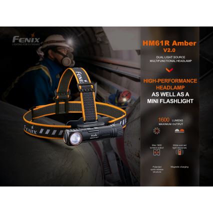 Fenix HM61RV20 - LED pakraunamas žibintuvėlis ant galvos LED/USB/2xCR123A IP68 1600 lm 300 h 3400 mAh