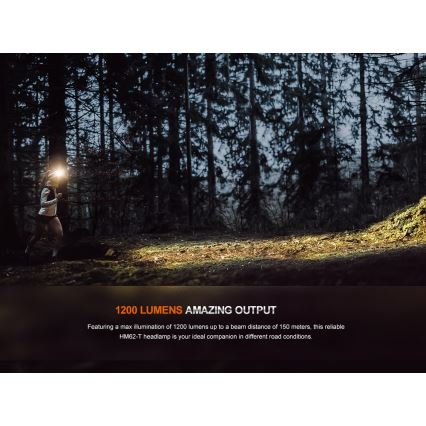 Fenix HM62TMGM - LED Pritemdomas įkraunamas galvos žibintas LED/USB IP68 1200 blizgus 280 h 3400 mAh
