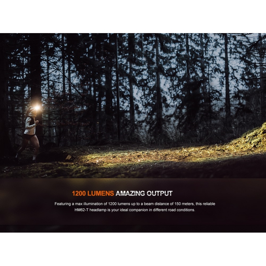 Fenix HM62TMGM - LED Pritemdomas įkraunamas galvos žibintas LED/USB IP68 1200 blizgus 280 h 3400 mAh