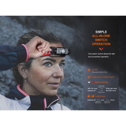 Fenix HM62TMGM - LED Pritemdomas įkraunamas galvos žibintas LED/USB IP68 1200 blizgus 280 h 3400 mAh