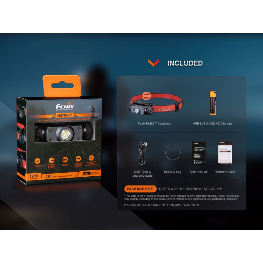 Fenix HM62TMGM - LED Pritemdomas įkraunamas galvos žibintas LED/USB IP68 1200 blizgus 280 h 3400 mAh