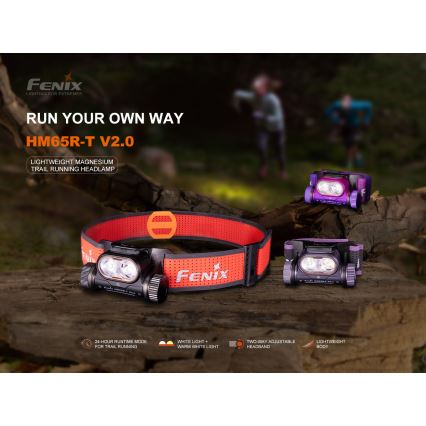 Fenix HM65RTV20BLC- LED Pritemdomas įkraunamas galvos žibintas LED/USB/2xCR123A IP68 3400 mAh juoda/oranžinė