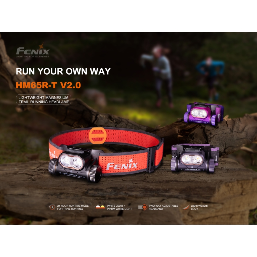 Fenix HM65RTV20BLC- LED Pritemdomas įkraunamas galvos žibintas LED/USB/2xCR123A IP68 3400 mAh juoda/oranžinė