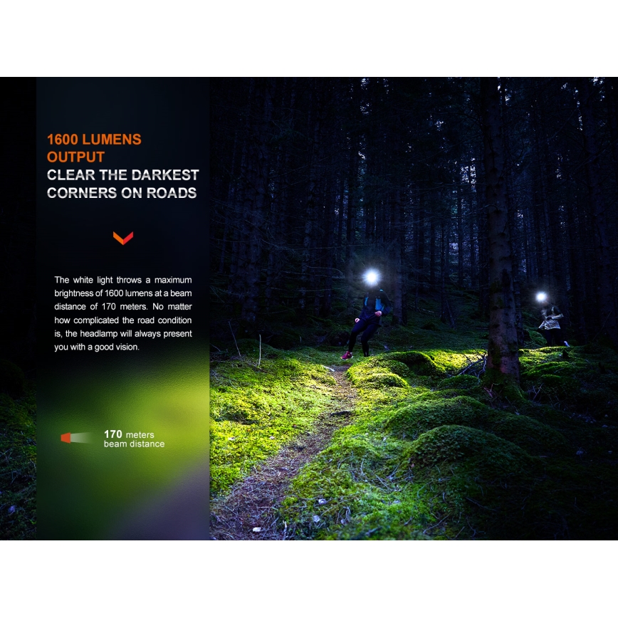 Fenix HM65RTV20BLC- LED Pritemdomas įkraunamas galvos žibintas LED/USB/2xCR123A IP68 3400 mAh juoda/oranžinė