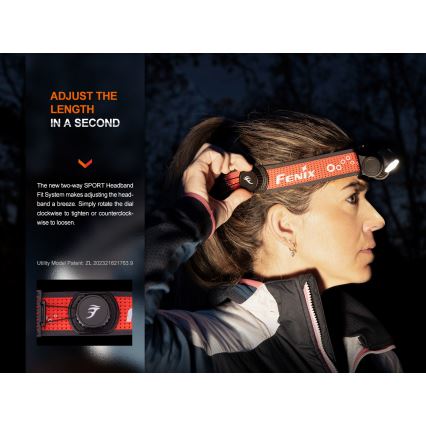 Fenix HM65RTV20BLC- LED Pritemdomas įkraunamas galvos žibintas LED/USB/2xCR123A IP68 3400 mAh juoda/oranžinė