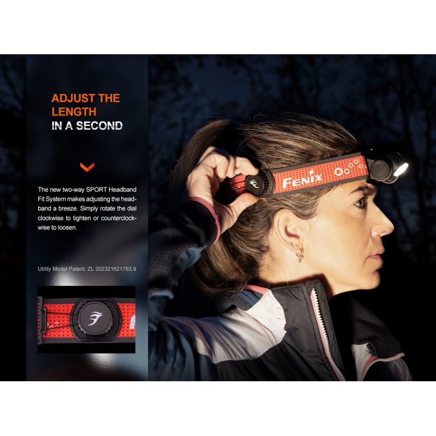 Fenix HM65RTV20BLC- LED Pritemdomas įkraunamas galvos žibintas LED/USB/2xCR123A IP68 3400 mAh juoda/oranžinė