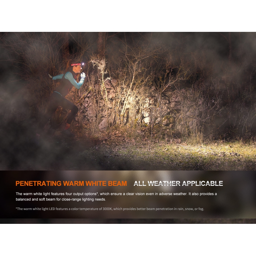 Fenix HM65RTV20BLC- LED Pritemdomas įkraunamas galvos žibintas LED/USB/2xCR123A IP68 3400 mAh juoda/oranžinė