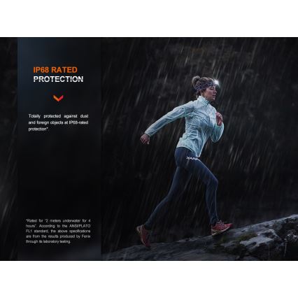Fenix HM65RTV20BLC- LED Pritemdomas įkraunamas galvos žibintas LED/USB/2xCR123A IP68 3400 mAh juoda/oranžinė