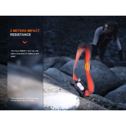 Fenix HM65RTV20BLC- LED Pritemdomas įkraunamas galvos žibintas LED/USB/2xCR123A IP68 3400 mAh juoda/oranžinė