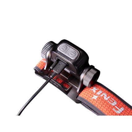Fenix HM65RTV20BLC- LED Pritemdomas įkraunamas galvos žibintas LED/USB/2xCR123A IP68 3400 mAh juoda/oranžinė