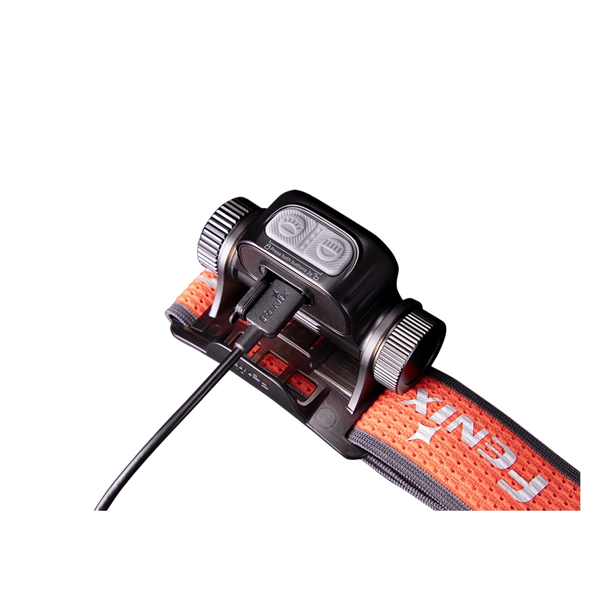 Fenix HM65RTV20BLC- LED Pritemdomas įkraunamas galvos žibintas LED/USB/2xCR123A IP68 3400 mAh juoda/oranžinė