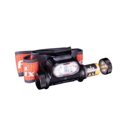 Fenix HM65RTV20BLC- LED Pritemdomas įkraunamas galvos žibintas LED/USB/2xCR123A IP68 3400 mAh juoda/oranžinė