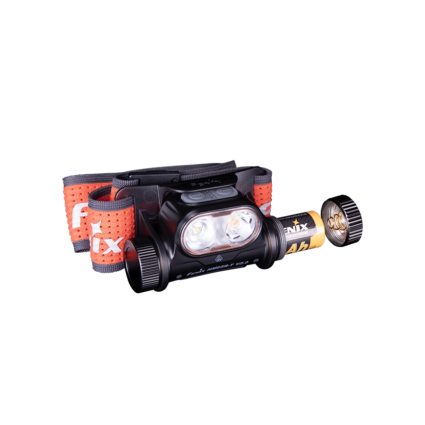 Fenix HM65RTV20BLC- LED Pritemdomas įkraunamas galvos žibintas LED/USB/2xCR123A IP68 3400 mAh juoda/oranžinė
