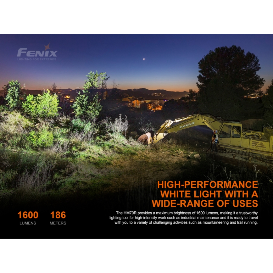 Fenix HM70R - LED pakraunamas žibintuvėlis ant galvos 4xLED/1x21700 IP68 1600 blizgus 800 h 5000 mAh