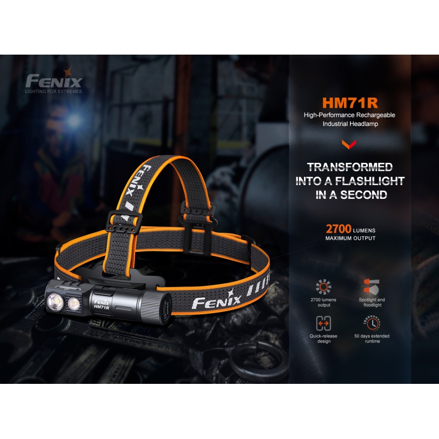 Fenix HM71R - LED pakraunamas žibintuvėlis ant galvos LED/USB IP68 2700 blizgus 400 h 5000 mAh