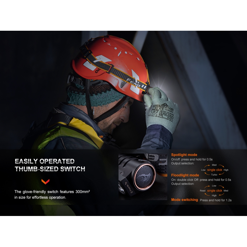 Fenix HM71R - LED pakraunamas žibintuvėlis ant galvos LED/USB IP68 2700 blizgus 400 h 5000 mAh